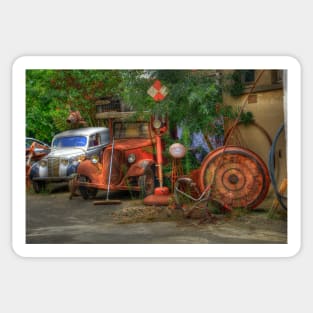 HDR of old cars awaiting scrap heap Sticker